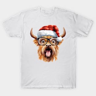 Funny Christmas Highland Cow Face T-Shirt